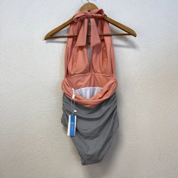 NWT Cupshe One Piece Push Up Deep V Contrast Fabric Backless Swimsuit Size Small - Picture 2 of 3